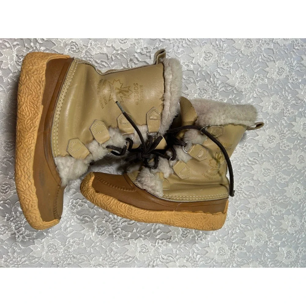 Vintage 70s Sorel Kaufman Leather Winter Snow Boots Women 5 Apres Cabin Gorpcore